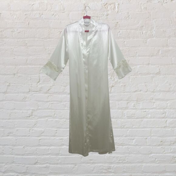 Morgan Taylor Vintage Ivory Bridal Robe S Long Satin - Picture 2 of 16